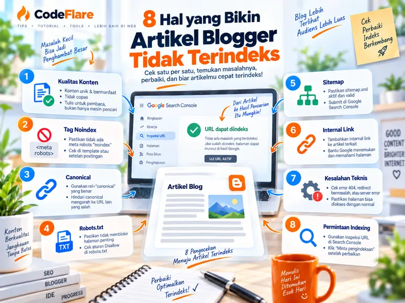 Delapan hal yang membuat artikel Blogger tidak terindeks