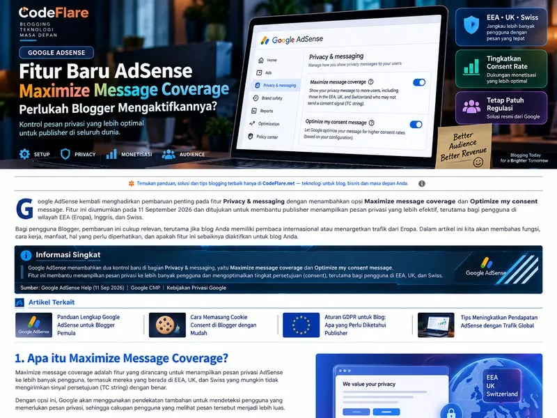 Ilustrasi Optimize my consent message pada Google AdSense