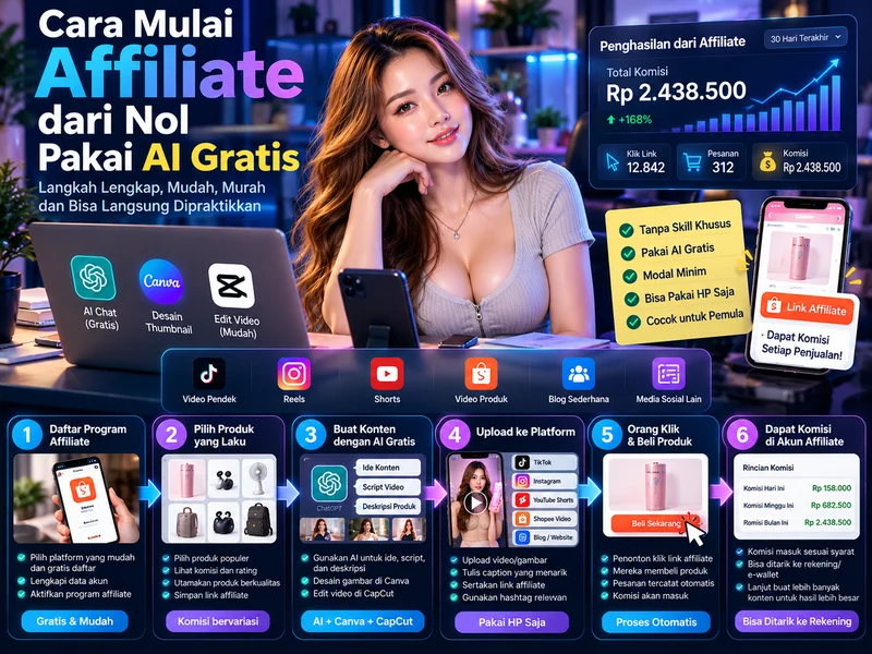 Cara Mulai Affiliate dari Nol Pakai AI Gratis: Daftar, Buat Konten, Upload, sampai Dapat Komisi