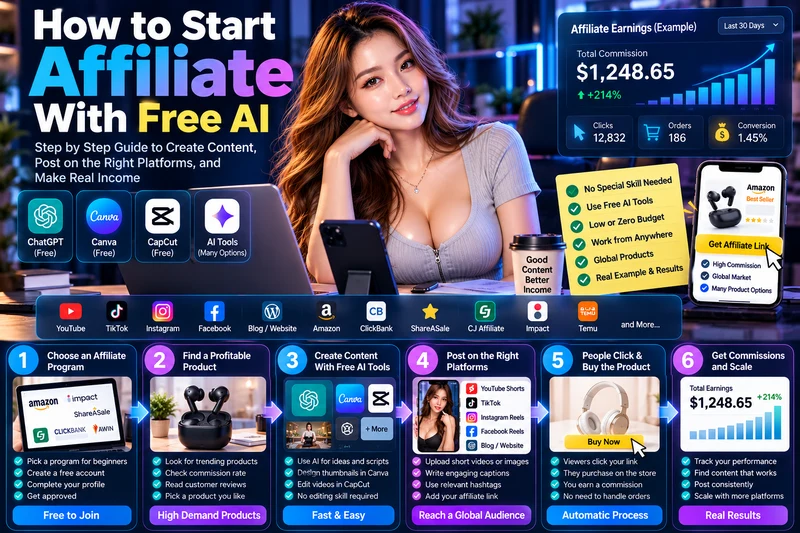 Affiliate marketing workflow from program signup to commissions