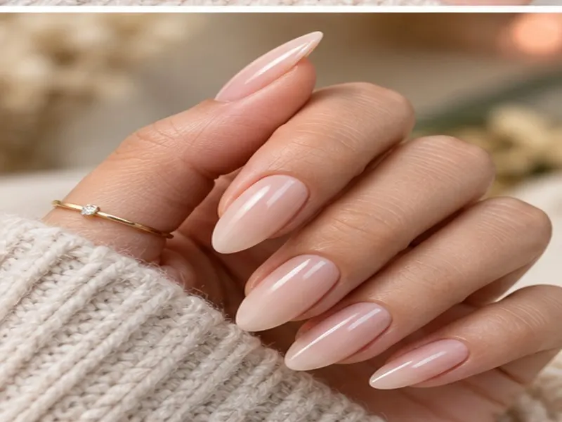 Soft almond nail shape on natural-looking nails