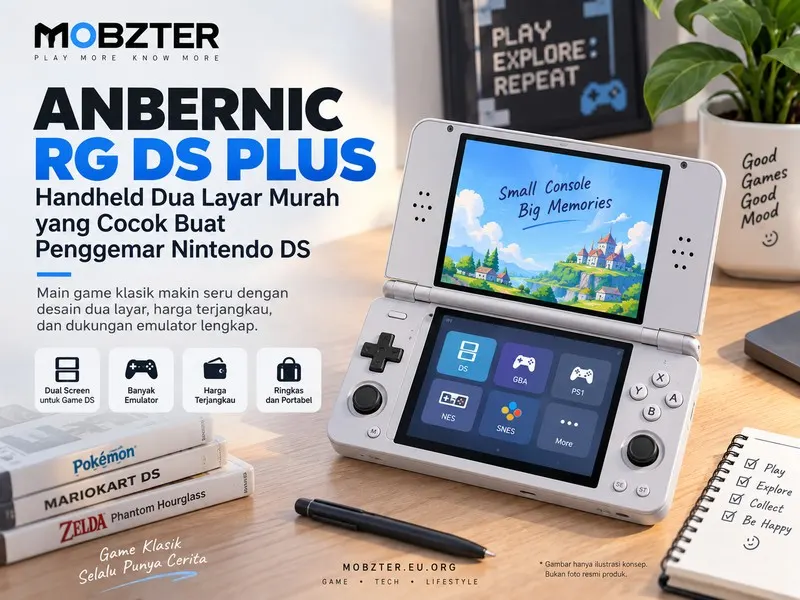 Ilustrasi pengalaman bermain handheld retro dual screen