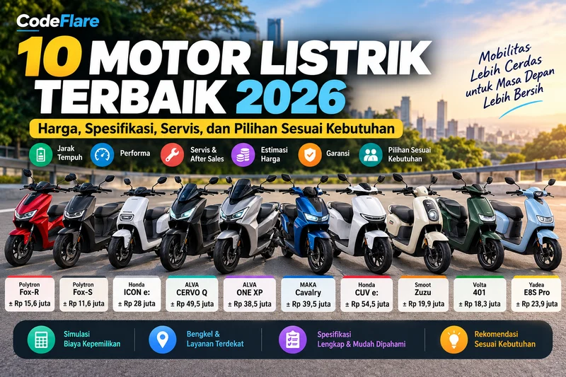 10 Motor Listrik 2026 yang Layak Dibeli: Harga, Spesifikasi, Servis, dan Pilihan Sesuai Kebutuhan