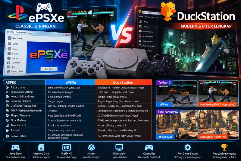 Fitur PGXP dan grafis ePSXe vs DuckStation