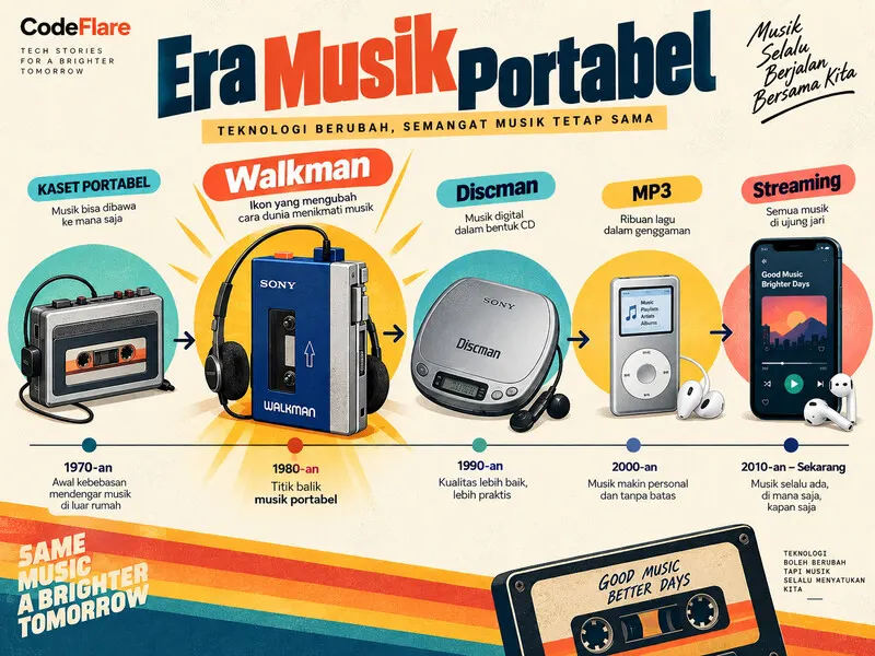 Era musik portabel dari kaset ke streaming dengan Walkman sebagai titik penting