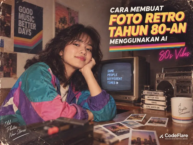 Hasil akhir foto retro 80-an dengan nuansa VHS CRT dan boombox