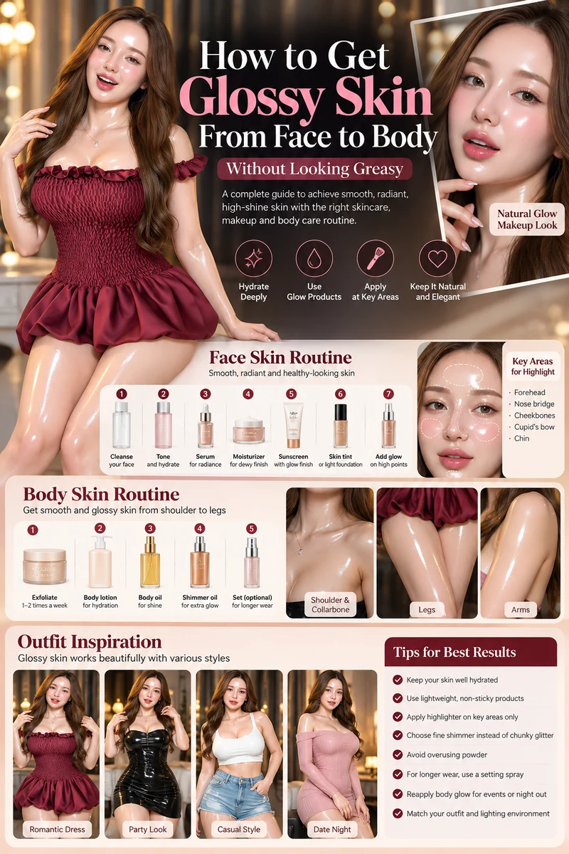 Complete glossy skin guide for face and body
