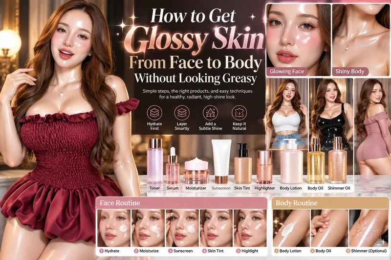 Glossy skin products for face and body