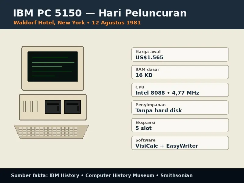 Spesifikasi IBM PC 5150 saat peluncuran 12 Agustus 1981