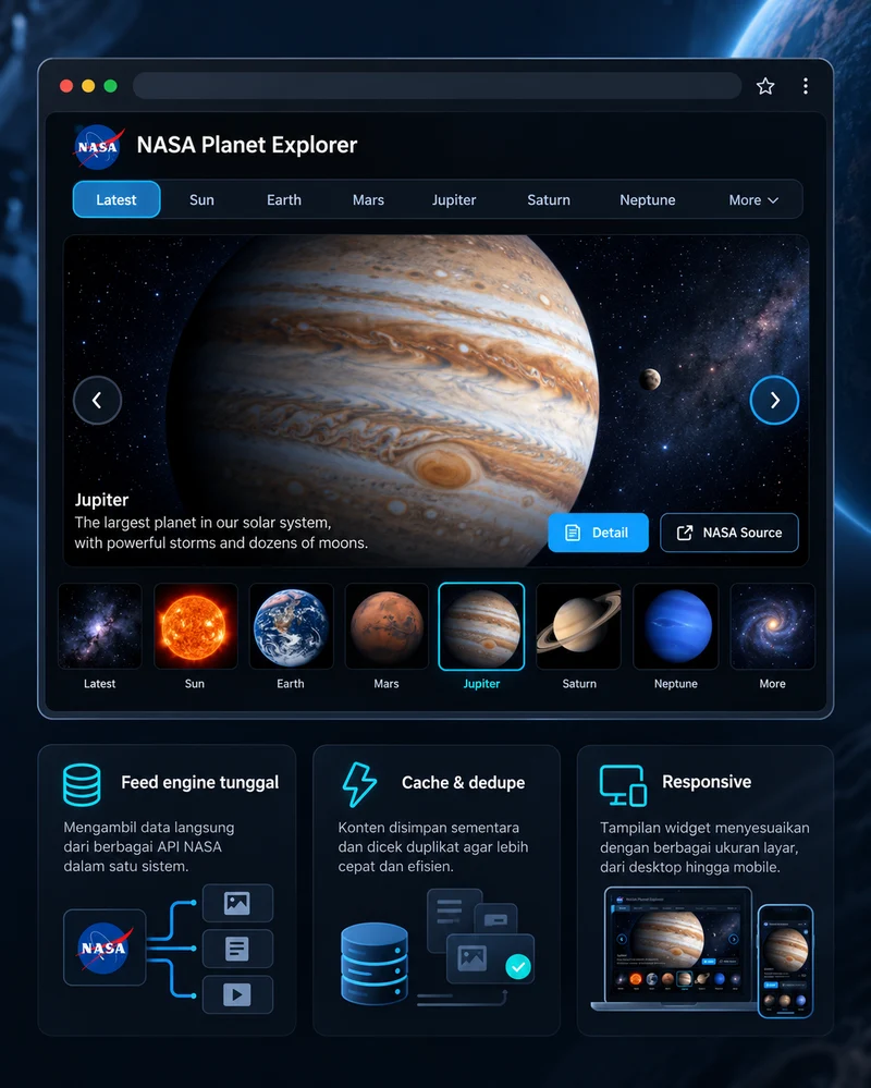 Tampilan internal NASA Planet Explorer untuk Blogger