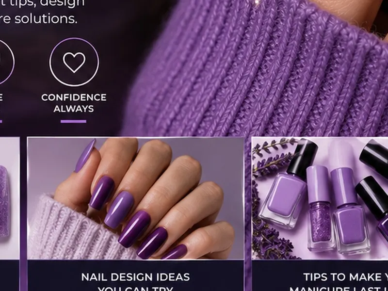 Purple nail design ideas on manicured hands