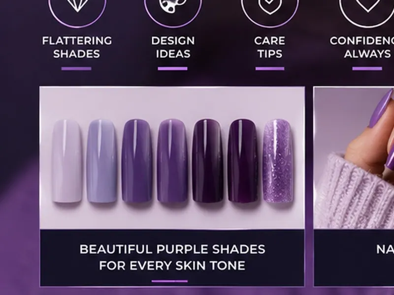 Purple nail polish spectrum from lavender to plum