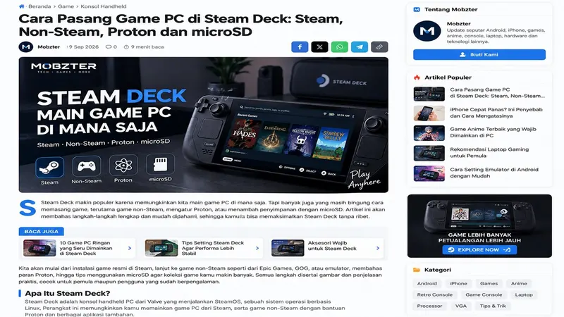 Tampilan panduan Steam Deck untuk instalasi game PC